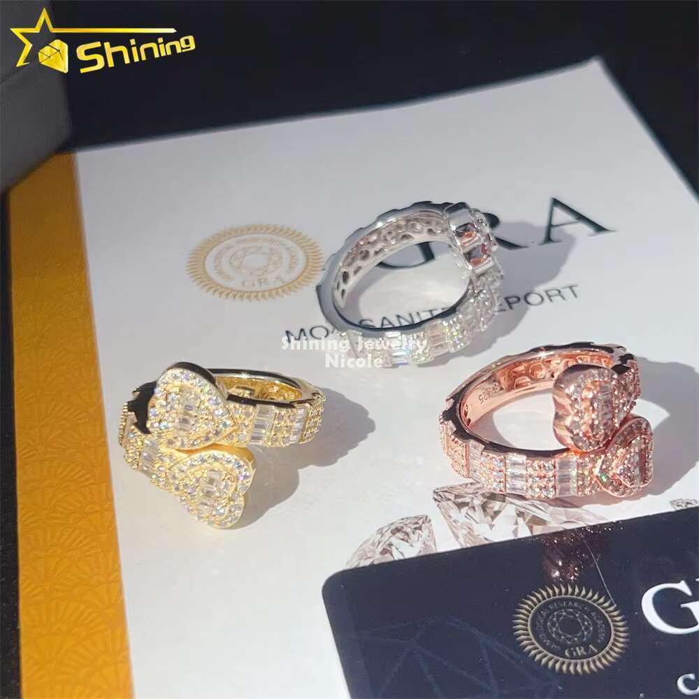 Hot Selling Top Quality Low Price Pass Diamond Tester Heart Cuban Rings 925 Sterling Silver Moissanite Ring