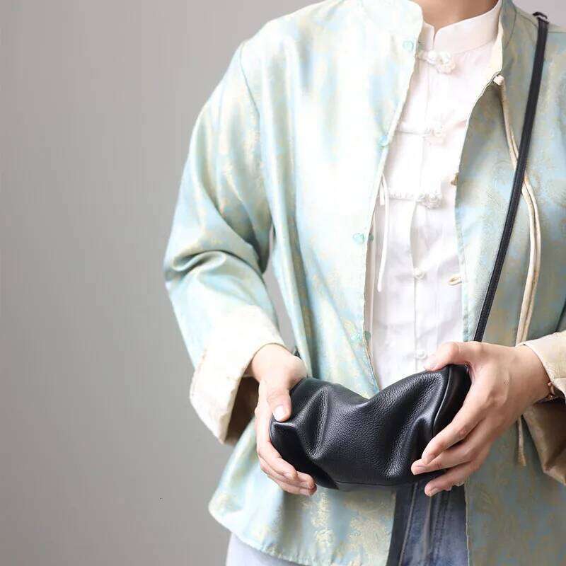 Women's Bags Designer Full Grain Leather Soft Balck Small Size Crossbody Bags For Women Adjustable Shoulder Strap Underarm Bag Portable Handbag