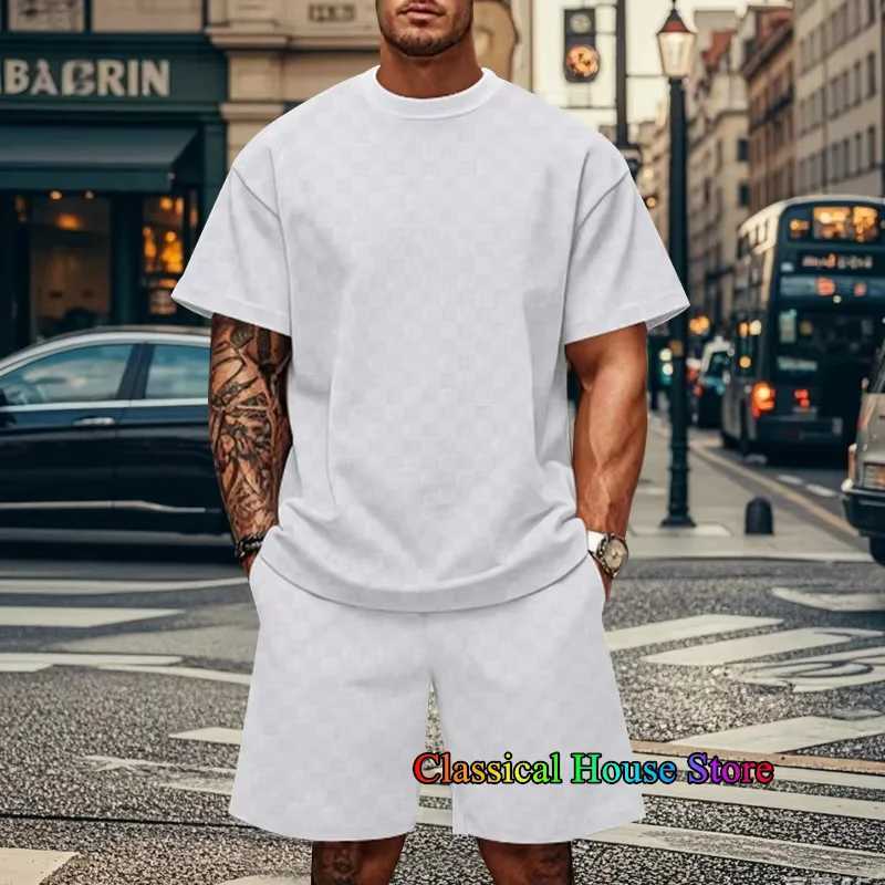 Summer New Mens TraCKsuit Printed T-shirt+Shorts Set Sport Outfit Jogging Suit Outdoor Streetwear Oversized CloTHes Z250602