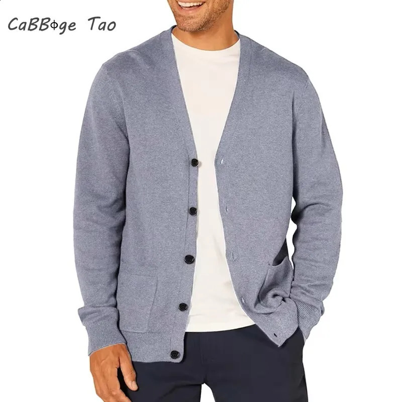 Spring Mens Long Sleeved Cardigan Wool Sweater Knitted Sportswear Vneck Button Lightweight Oversized Top Jacket 250528