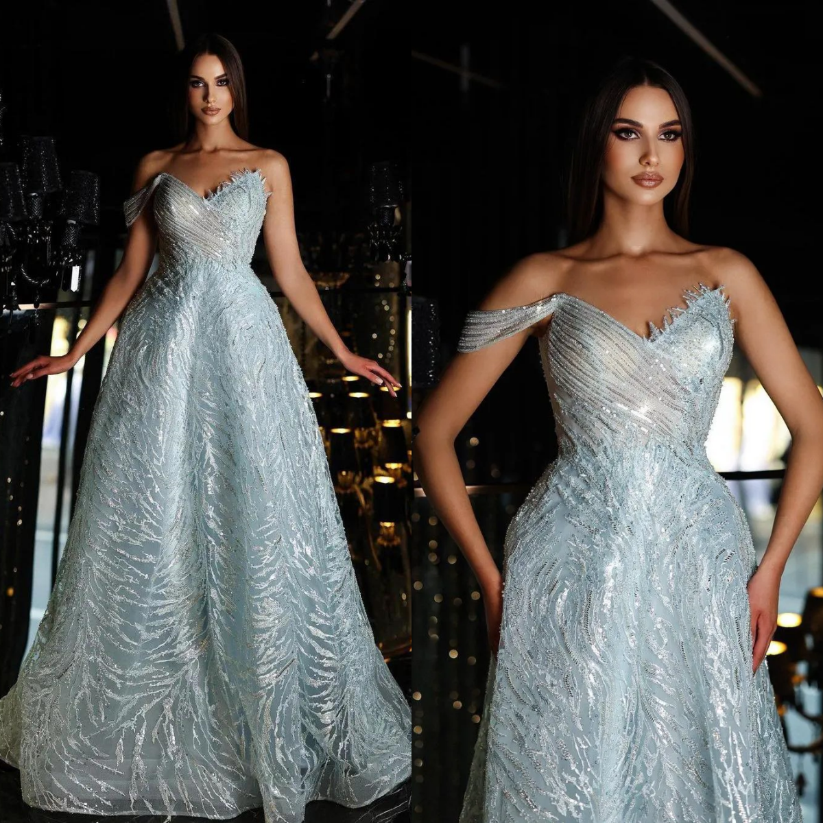 Fashion Evening Dresses Sequins One Shoulder A Line Party Banquet Dance Sleeveless Princess Party Prom Gowns Sweep Train Vestidos De Noche