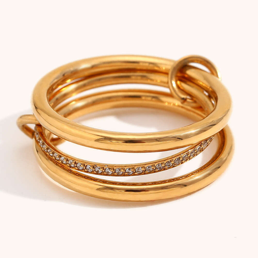 Stainless Stacking Rings High-End Ins Style Titanium Steel Jewelry Multi-Layer Double Color with Diamonds
