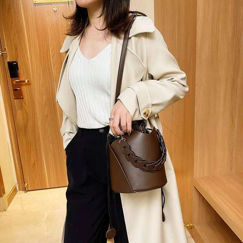 Pure Color Bucket for Ladies Vintage Style Designer Handbags Women Brand Alar Drawstring Tote Bags Bolsa Feminina