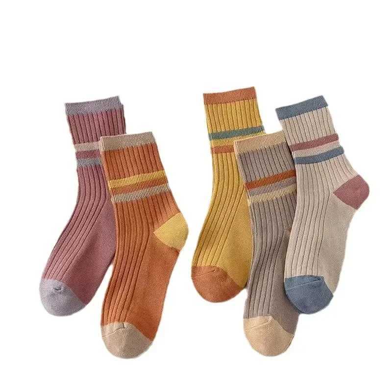 5 Pairs Striped Print Socks for Women Comfy Soft Mid Tube Socks Winter Harajuku Funny Casual Socks Womens Stockings Hosiery T250602