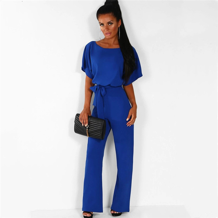 women's wear 2022 Plus Size Clothing 7 Colors Extra Large Spring Summer Solid Color Tie Button Short Sleeve Women's Jumpsuit