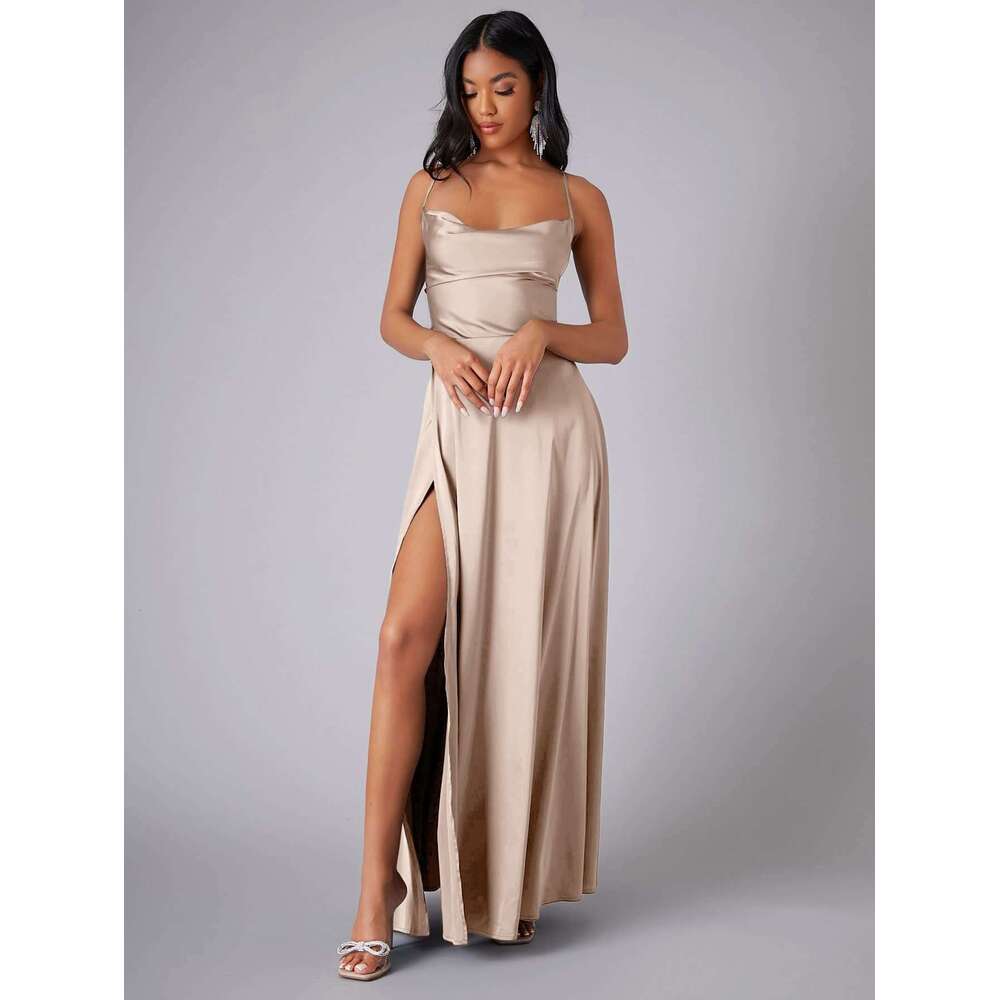 European and American Women's Sexy Slimming Backless Suspender Waist Cinching Dress Long Skirt 2025 New Casual Fashion Trend Clothing