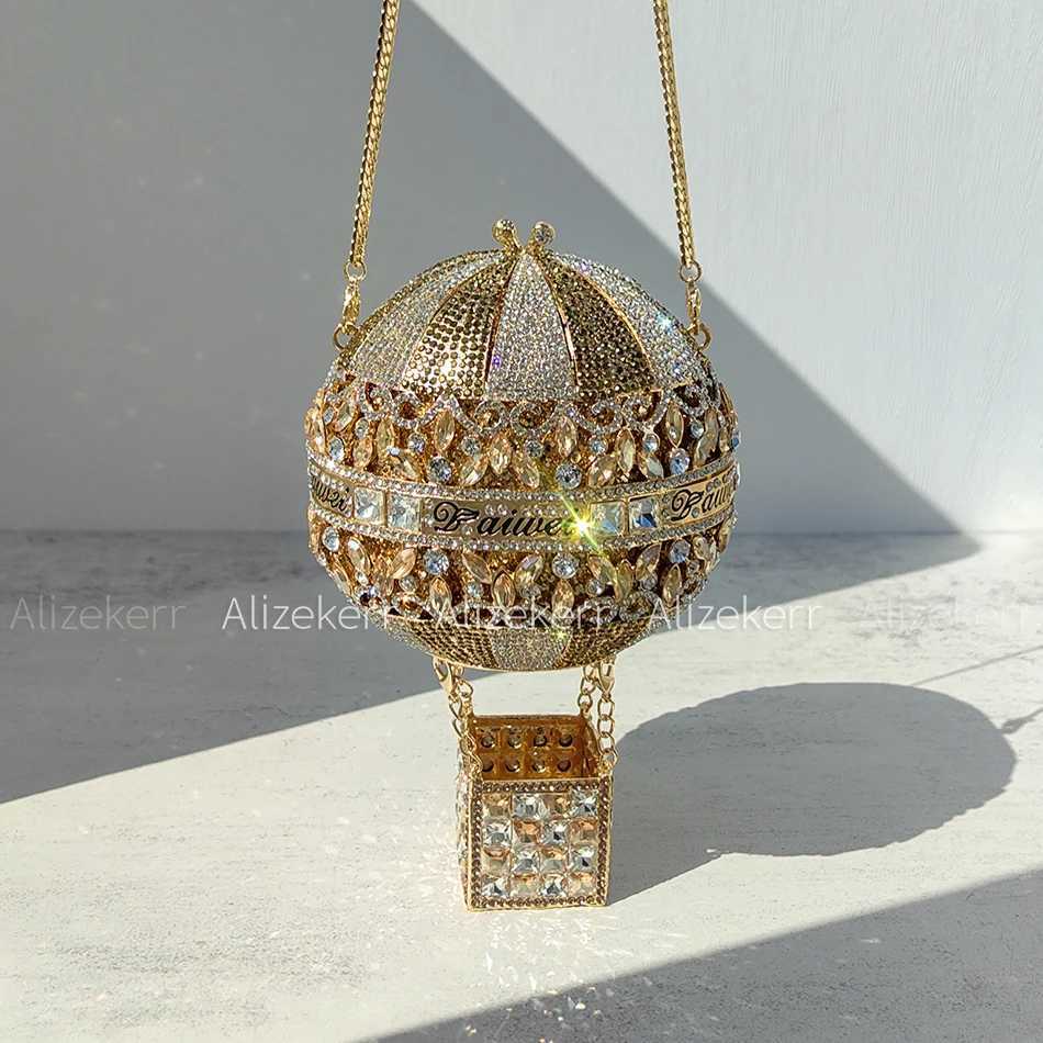Alizekerr Hot Air Balloon Shaped Crystal Evening Bags Women Classy Unique Rhinestone Circular Clutch Purses Wedding Party Z250603