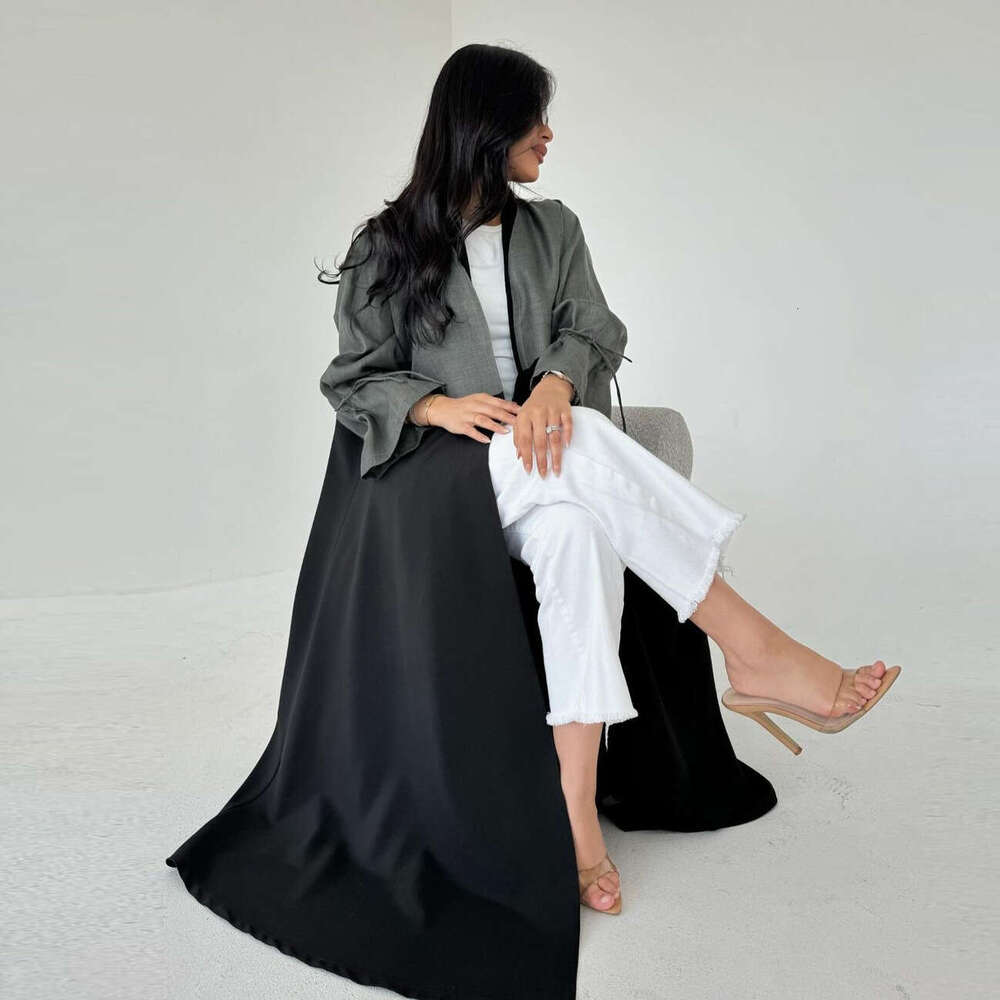 Mq1modest Muslim Patchwork Fashion Cuff Drawstring Abaya Dubai Turkey Robe B5
