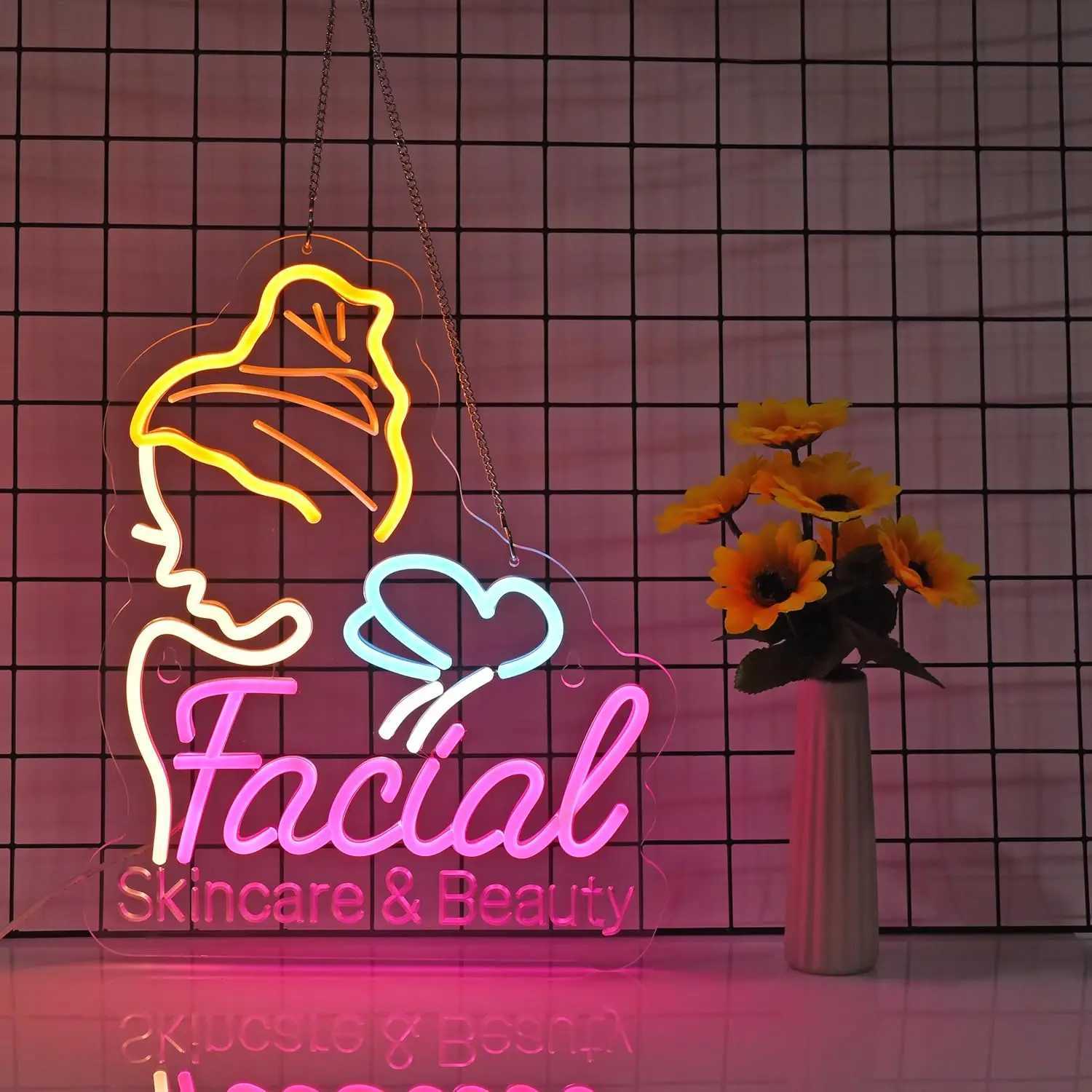 Facial Neon Sign LED Neon Light Sign Wall Art Decoration for Business Beauty Makeup Room Spa Hair Salon Lash Lounge Studio XJ250602