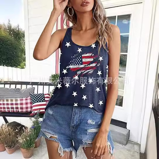 women's wear 2024 Summer Women's New Independence Day American Flag Print Tank Top