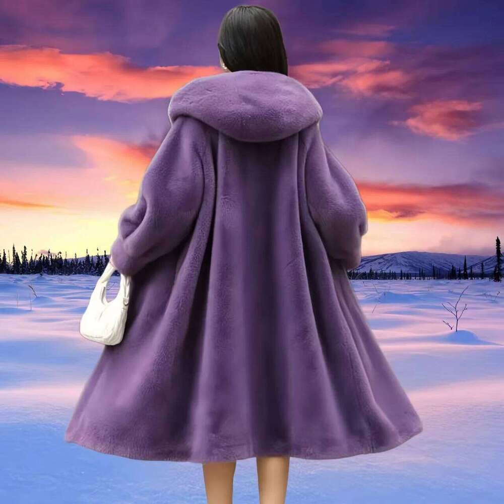 Faux Mink Fur Coat for Women,Covered Button Jackets,Hooded Overcoat,Female Clothes,Thicken Warm,Winter,2025
