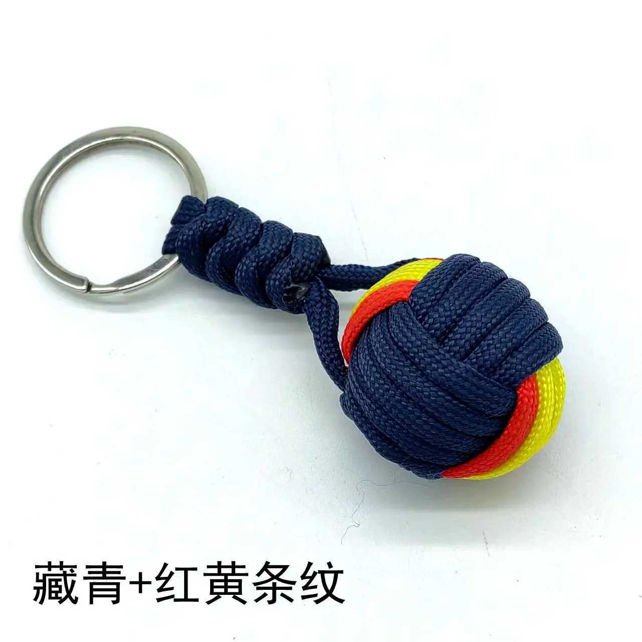 Military Parachute Woven Rope Ball Keychain Lanyard Key Ring Monkey Fist Key Chains Outdoor Survival Tool Jewelry XJ250602