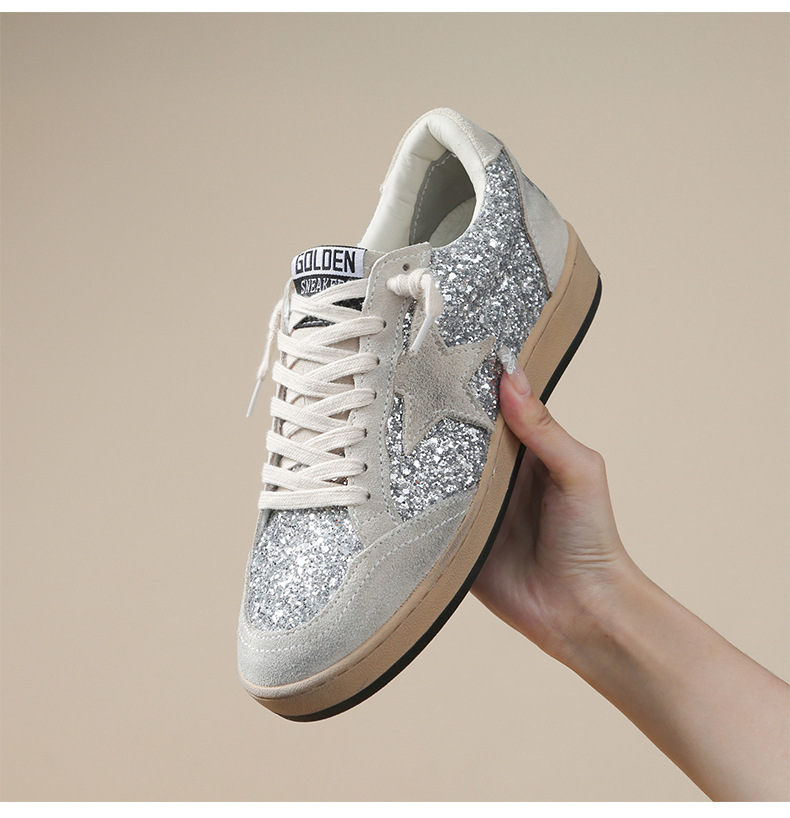 designer shoes new Korean distressed sneakers for women, with an aged look star sequins a preppy style laces and a casual sneaker They are both casual