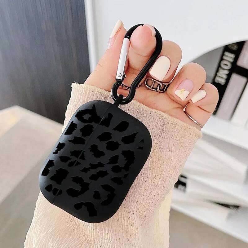 Black Leopard Print Earphone Pro 2/Pro Silicone Protective Cover for Apple 4 1/2 3 Case