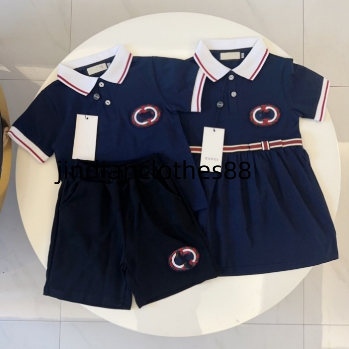 Children's designer clothing brand, baby and children's clothing sets, classic brand clothing, polo sets, children's summer pure cotton two-piece sets size 90cm-150cm A52