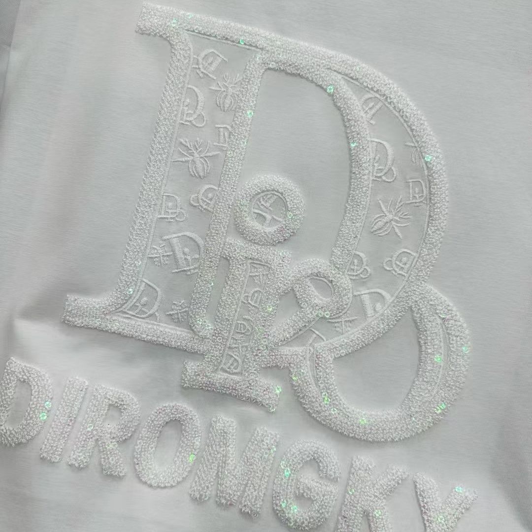 2025 summer new unisex T-shirt summer new European style personalized sequin letter jacquard men's round neck short sleeved T-shirt suitable for 