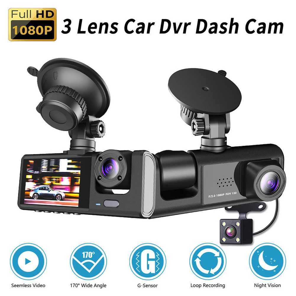 Car dvr 3 Channel Dash Camera Front and Rear Inside 1080P Triple Dash Cam 2 Inch Screen Car dvr IR Night Vision Driving Video Recorder R250529