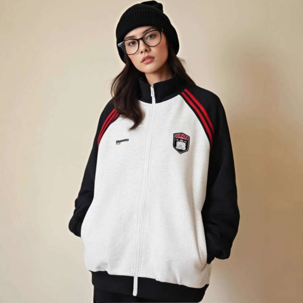 Chinese Style American Jacket For Women Spring And Autumn High-End Patchwork Raglan Sleeve Sweatshirt Cardigan Trend B5