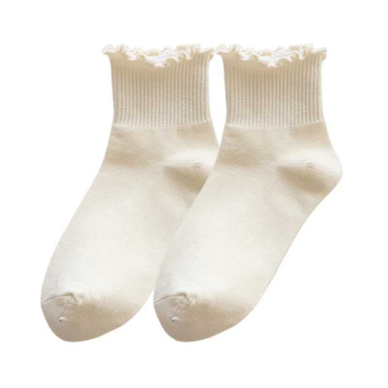 3 Pairs/Lot Cute Socks For Women New Japanese Style Breathable Girls Short Socks Kawaii Solid Socks Frilly Ruffle Socks Casual T250602