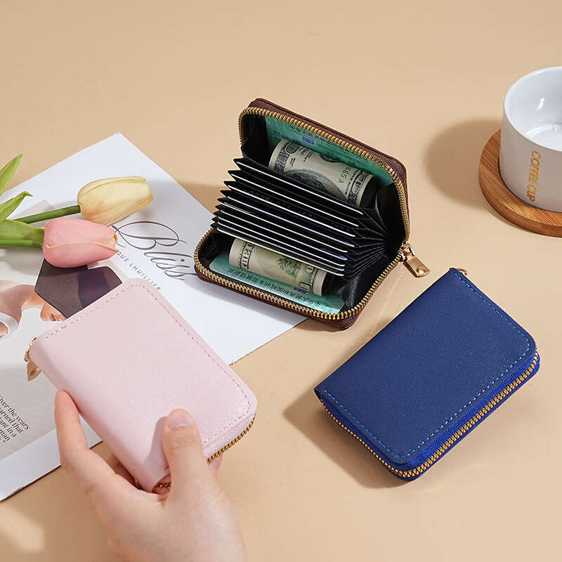 Solid Color Accordion Women, Small and Exquisite Anti-Degaussing Case for Men, Multi-Card Slot Large Capacity Bank Card Holder