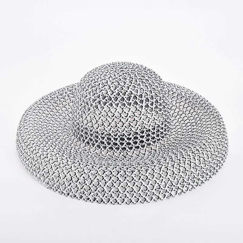 Summer PP black and white straw hat sun hat sunscreen holiday seaside beach big brim summer sun hat W250602
