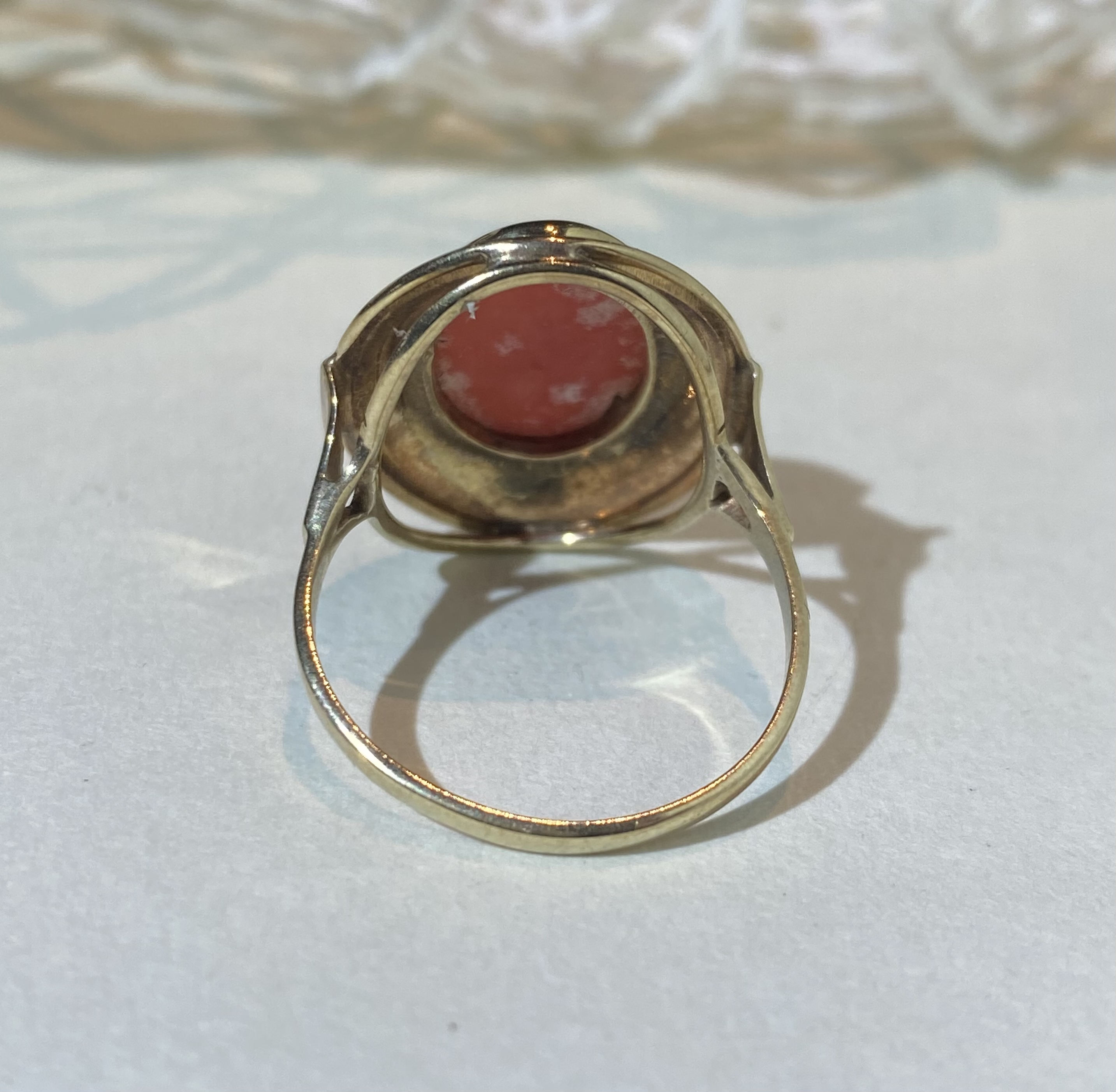 14K Gold European Antique Coral Ring