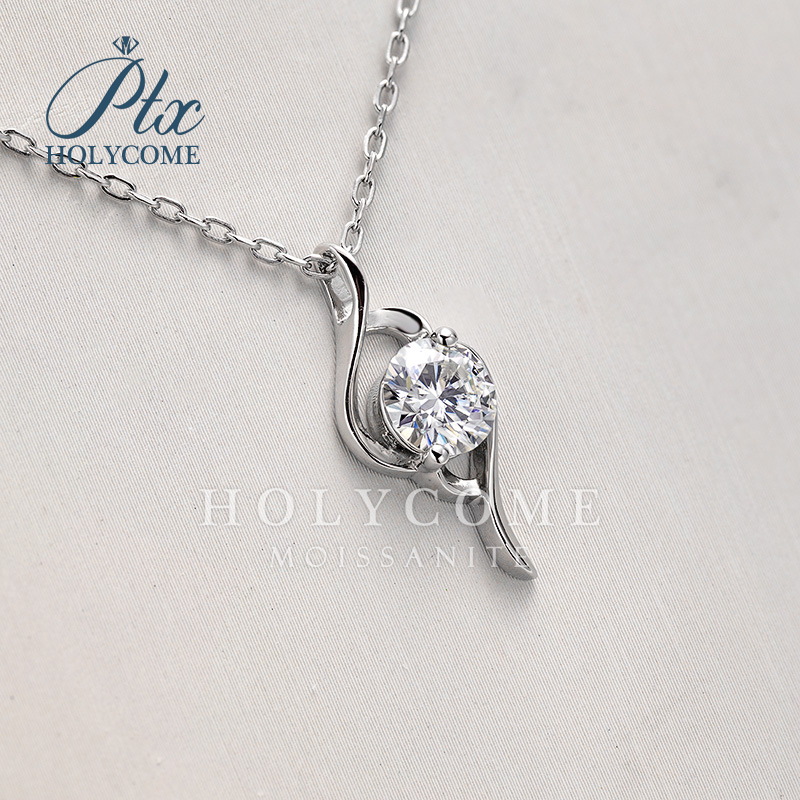 Wedding Anniversary Gift D Color VVS1 14K White Gold Plated 925 Sterling Silver Women Heart GRA 1CT Moissanite Diamond Pendant Necklace