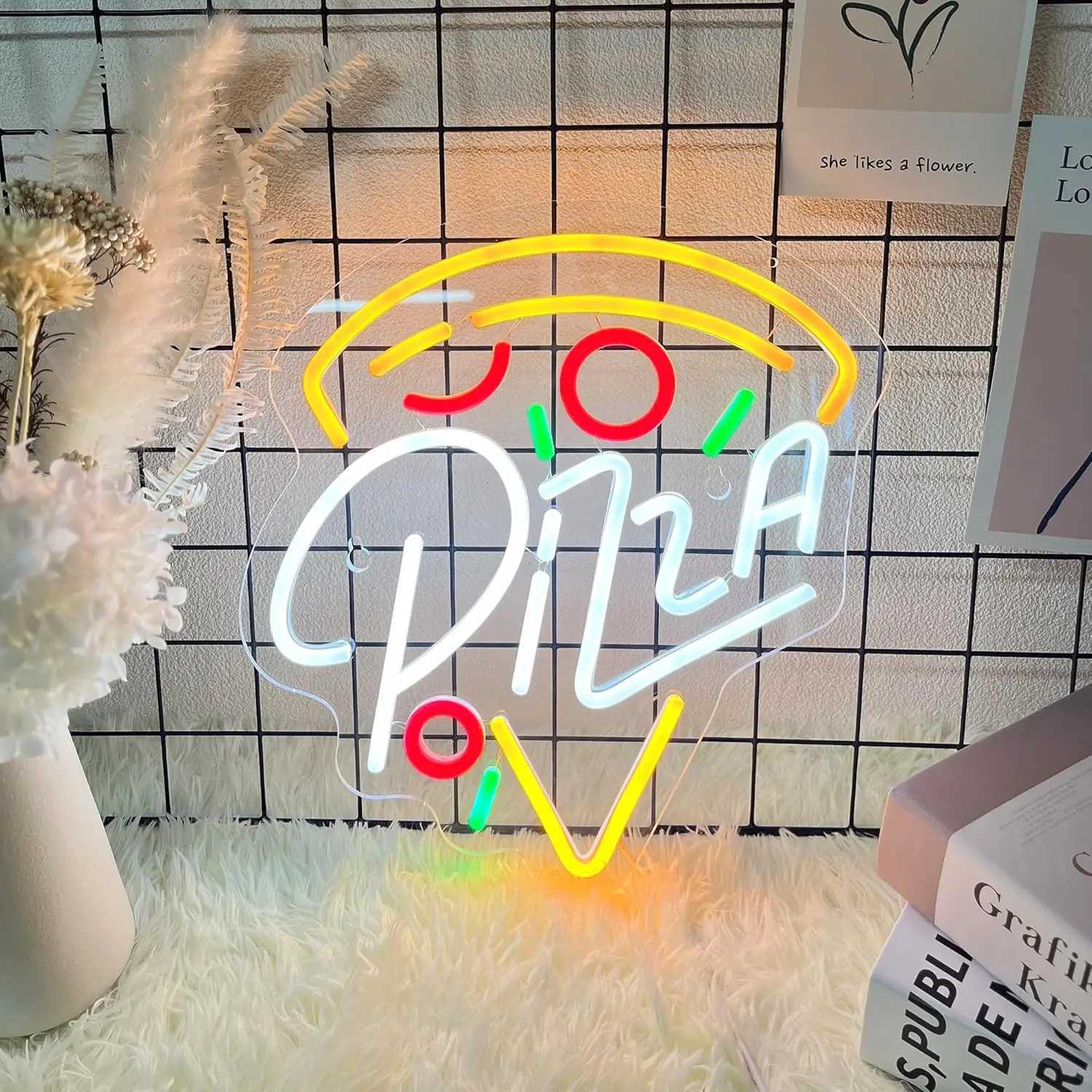 Pizza Neon Sign for Pizzeria Wall Decor Pizza Shaped Light Up Sign for Fast Food Kitchen Shop Restaurant Bar Party Decoration XJ250602