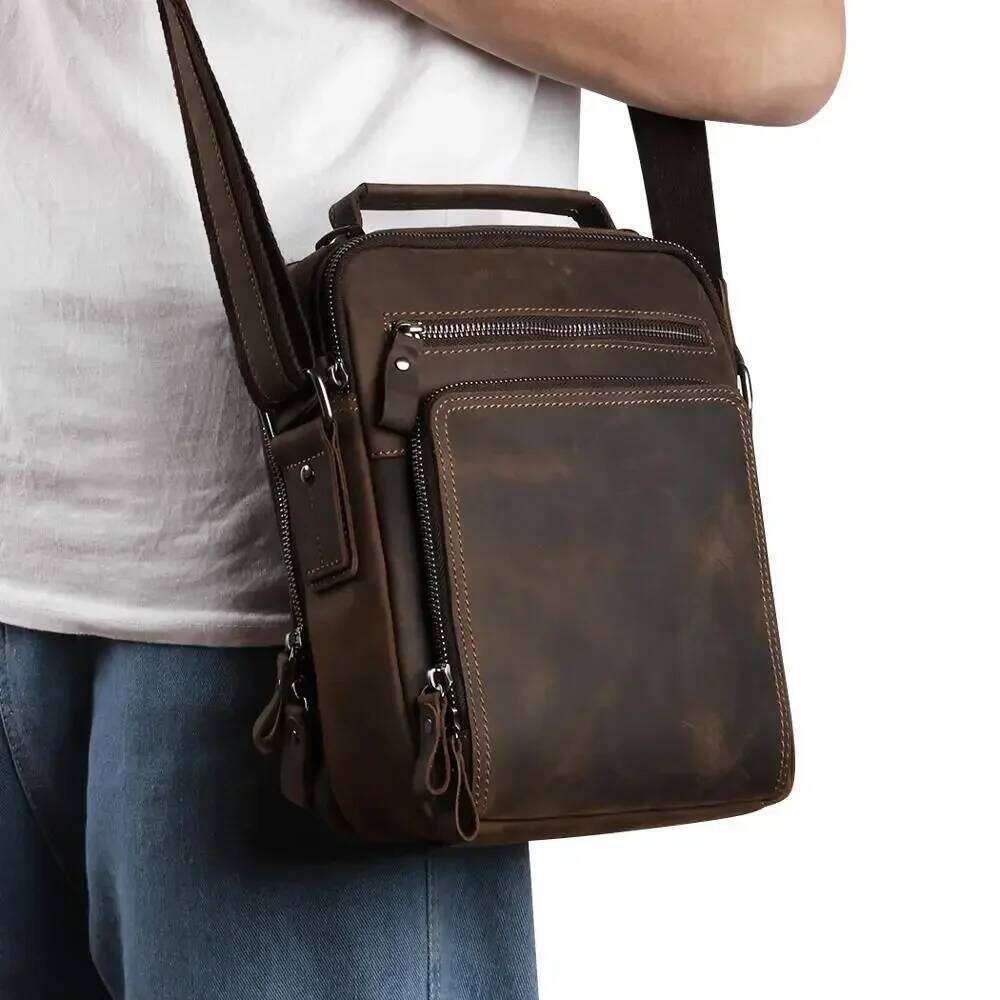 Genuine Leather For Men Vintage Handbags Small Flap Men's Shoulder Casual Office Messenger Bags Crossbody Bag