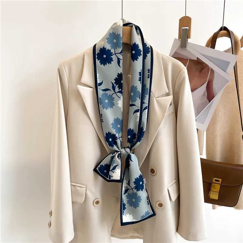 2024 New 145*12cm Women Fashion Silk Scarf Headwrap Hair Scarf Femme Headscarf Tie Neck Bag Luxury Brand Ribbon Hair Band Hijab W250602