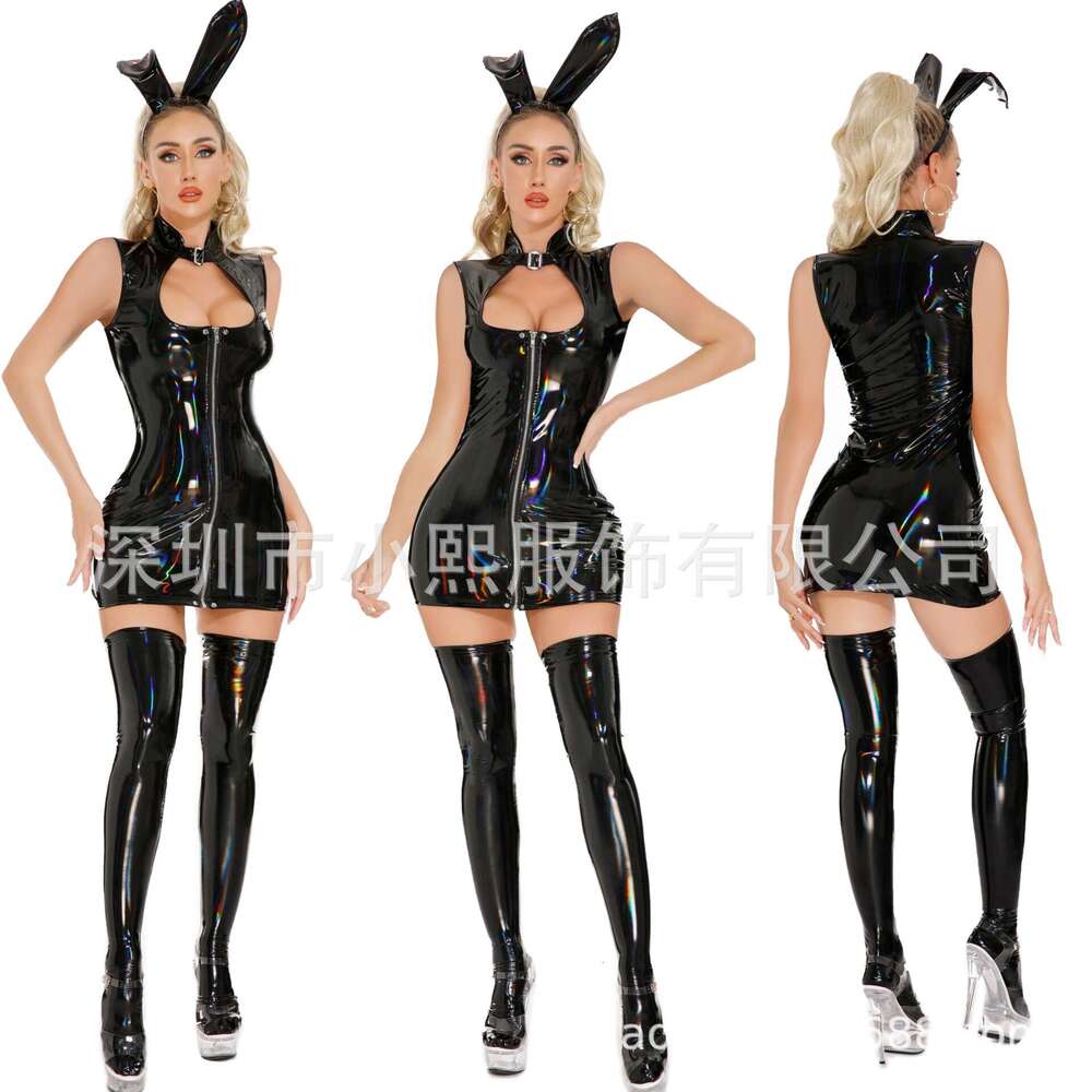 Spell Lingerie Porn Suits Plus Size High Elastic Glossy PU Lingerie Shiny Patent Leather Nightclub Bodysuit Sexy Lingerie