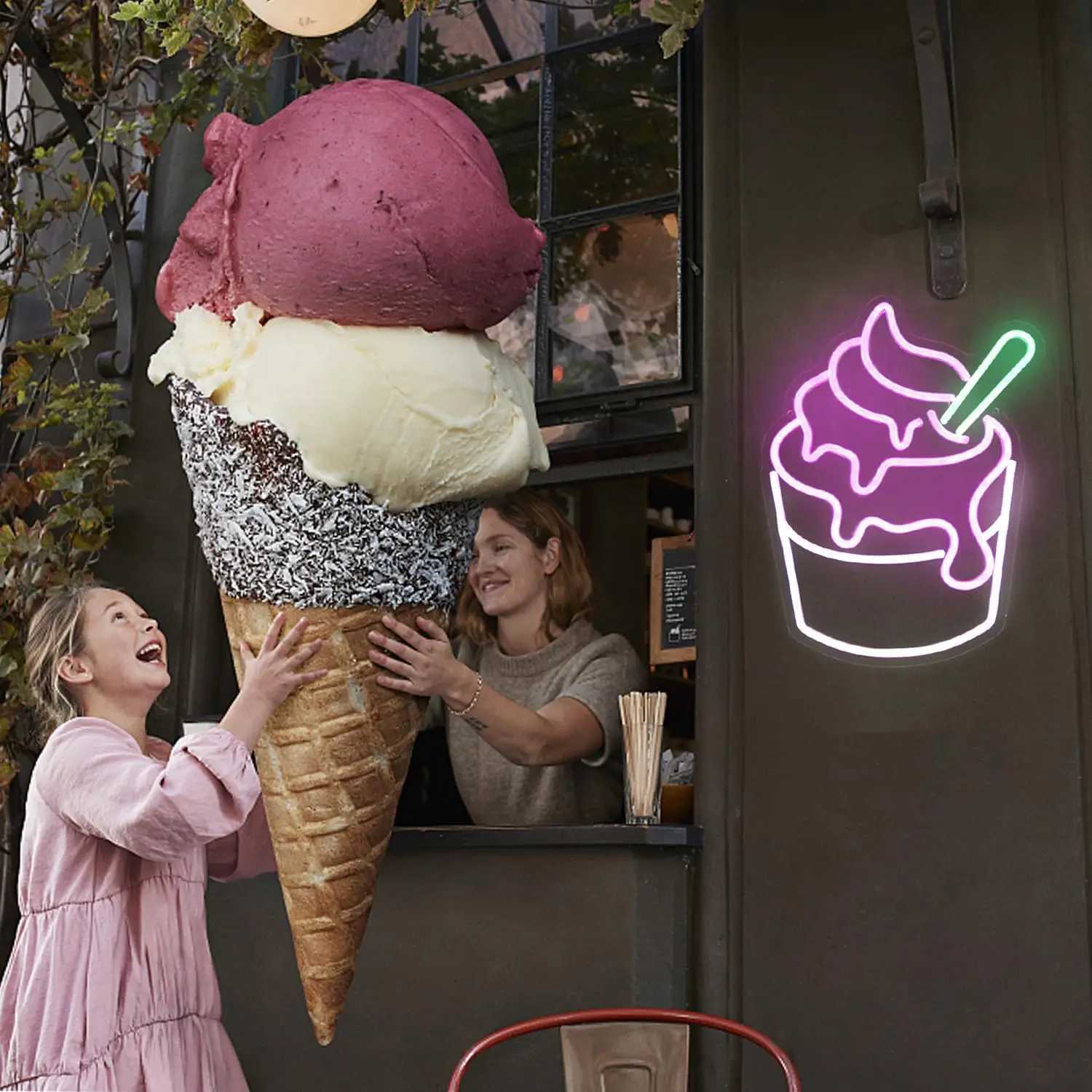 Ice Cream Neon Sign USB Powered Dimmable Neon Light For Wall Decor Bedroom Decor Party Birthday Handmade Art Gift Dessert Shop XJ250602