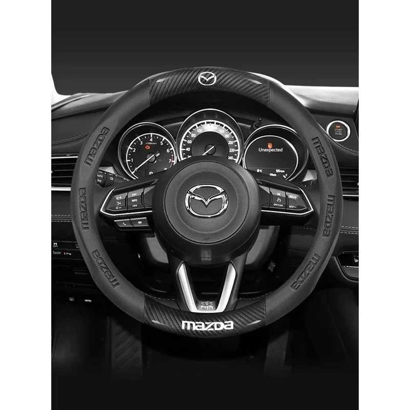 For Mazda 3 5 6 SKYACTIV Axela Atenza CX30 CX5 CX8 CX9 MX5 RX8 RX7 BT50 Carbon fiber Leathe Car Steering Wheel Cover Accessories R250603