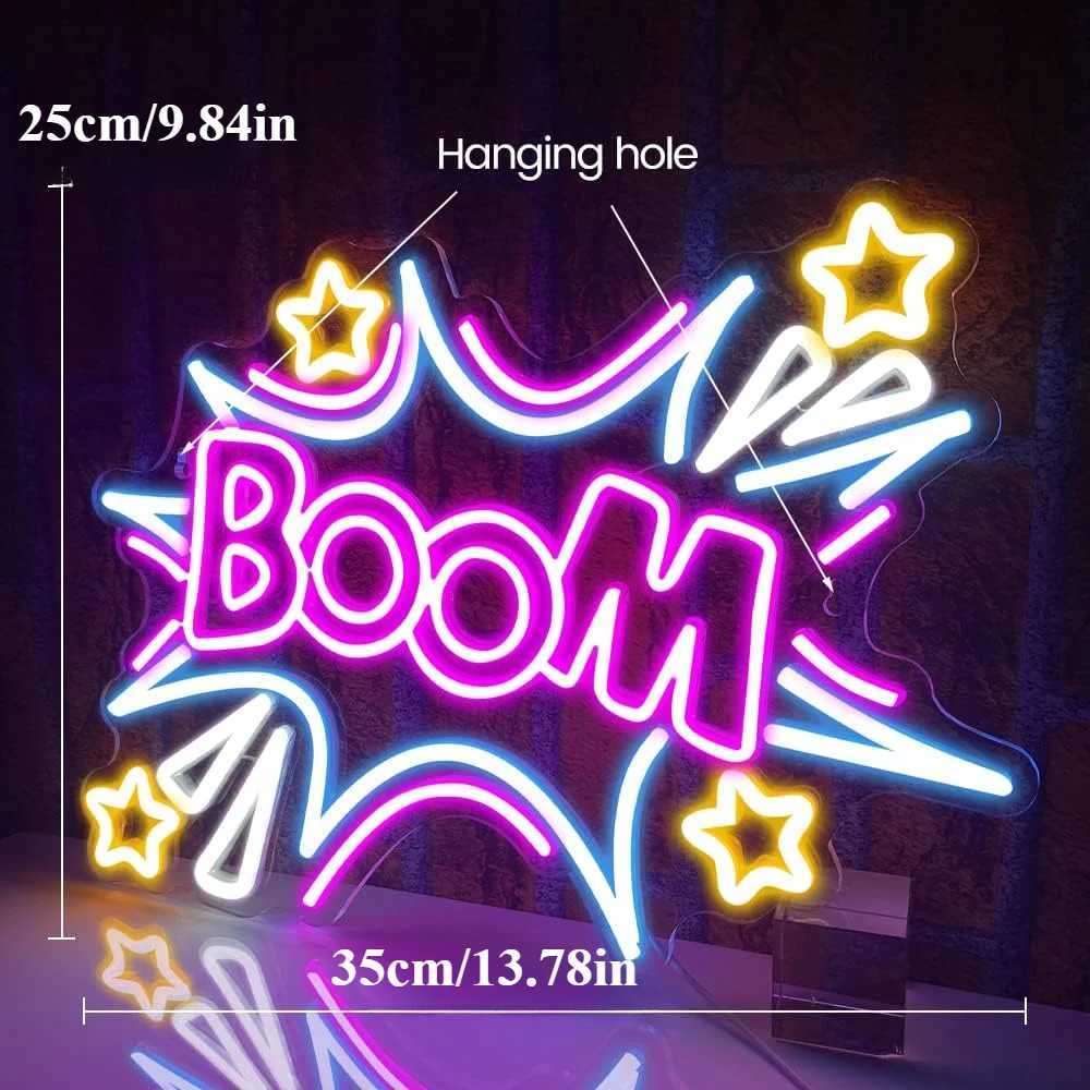 Boom Neon Sign Cool Neon Sign for Wall Personalized Neon Lights USB Powered Bedroom Restaurant Bar Party Decoration Birthday XJ250602