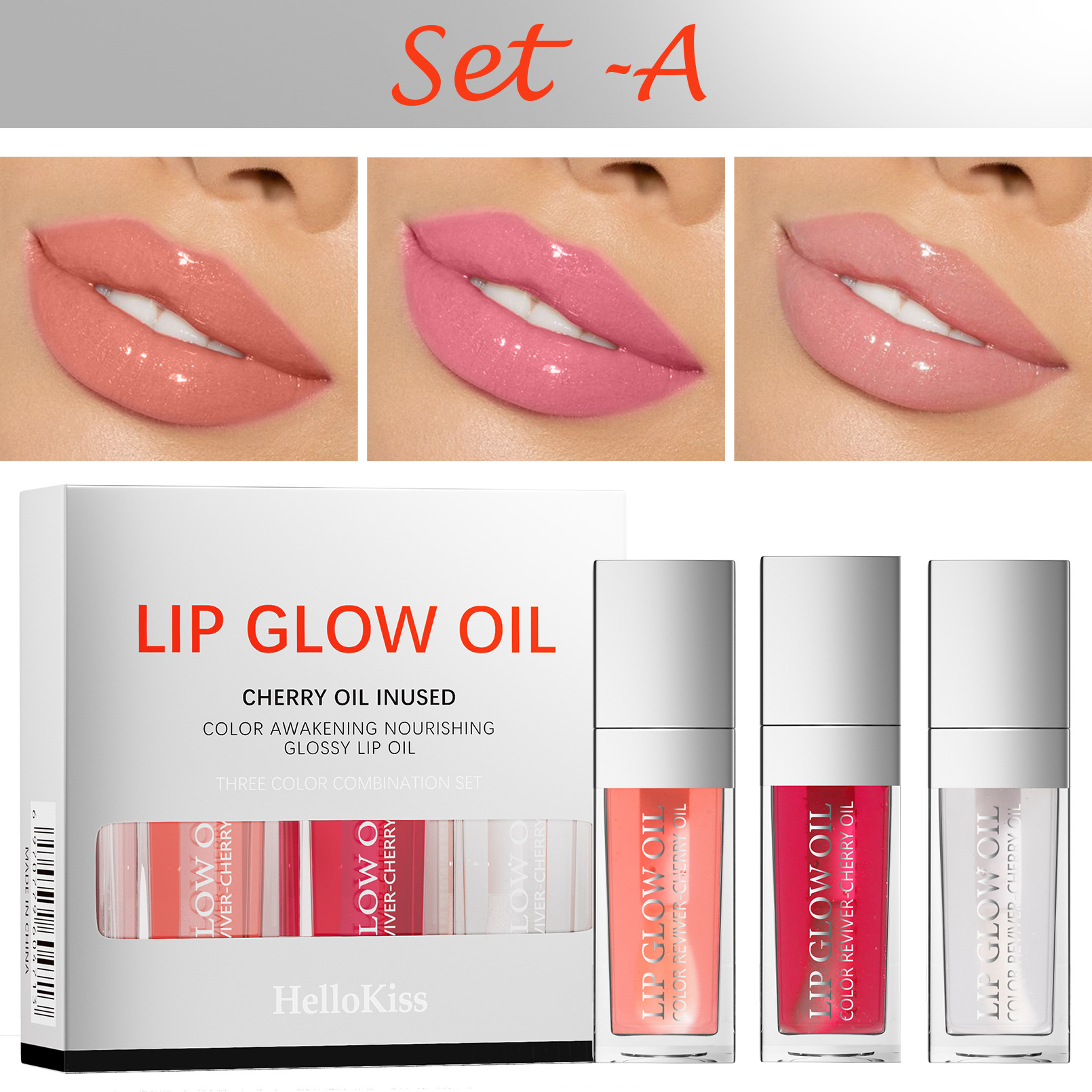 Hellokiss Moisturizing Glossy Lipstick Trio Set Hydrating Moisturizing Mirror Lipstick Lip Balm