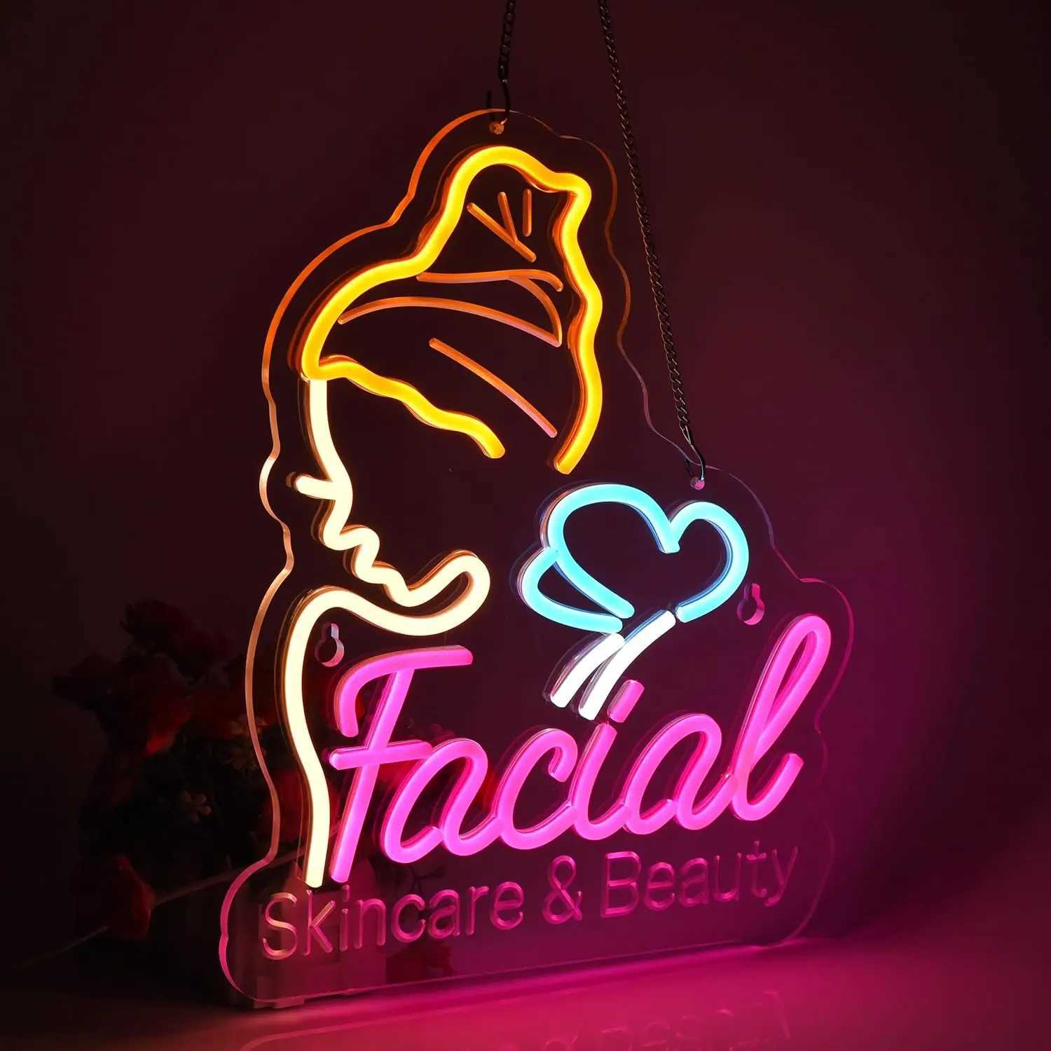 Facial Neon Sign LED Neon Light Sign Wall Art Decoration for Business Beauty Makeup Room Spa Hair Salon Lash Lounge Studio XJ250602