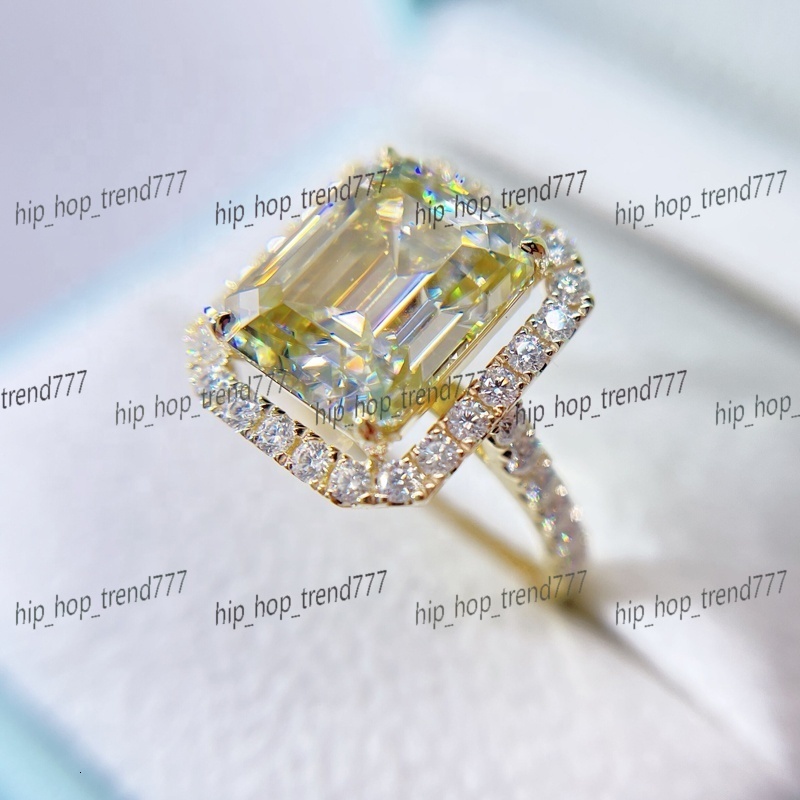 Classic Design Emerald Cut Yellow Canary Gold Moissanite Engagement Ring 10K Solid Gold