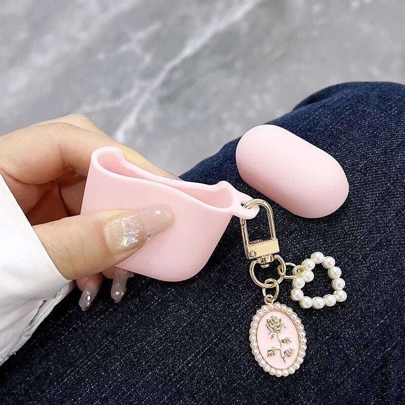 Valentines Pink Faux Pearl Heart Pendant Pro/Pro2 Wireless Case For 3/4 Earphone Protective Cover