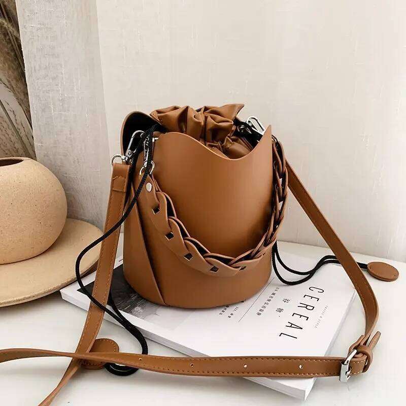 Pure Color Bucket for Ladies Vintage Style Designer Handbags Women Brand Alar Drawstring Tote Bags Bolsa Feminina