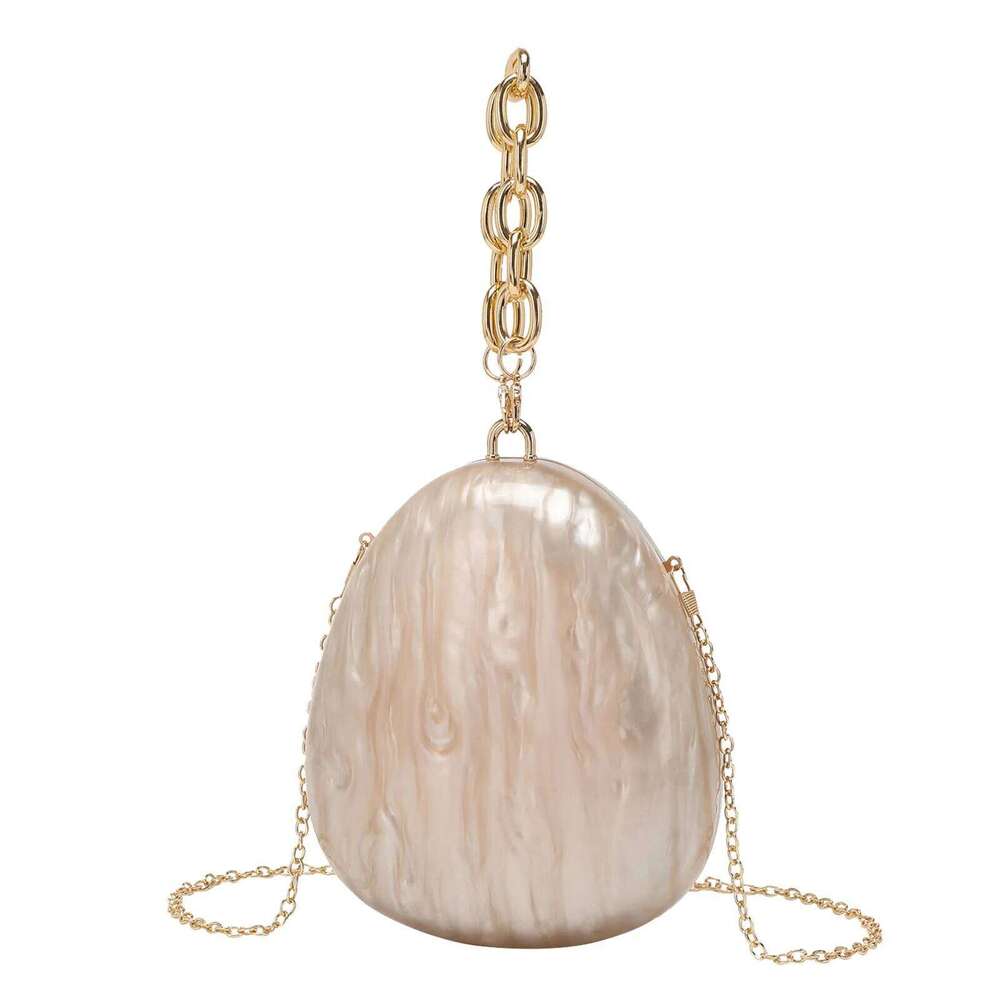 Acrylic Egg Women Cute Pearl Chain Evening Clutch Bag with Beaded Strap for Wedding Party Purse and Handbag Designer