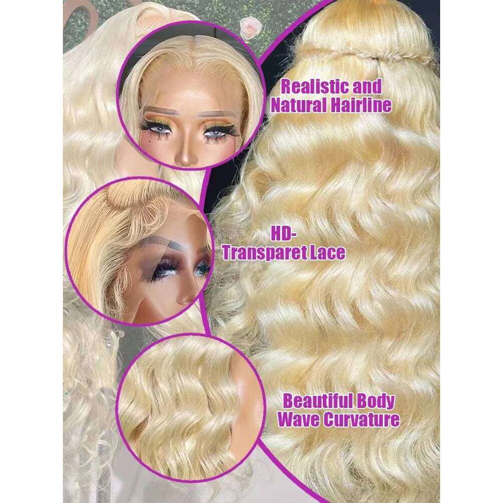 40Inch 613 Body Blonde 13x6 Hd Frontal Human Hair Brazilian Color Water Wave Lace Front Wig For Women 250% Density