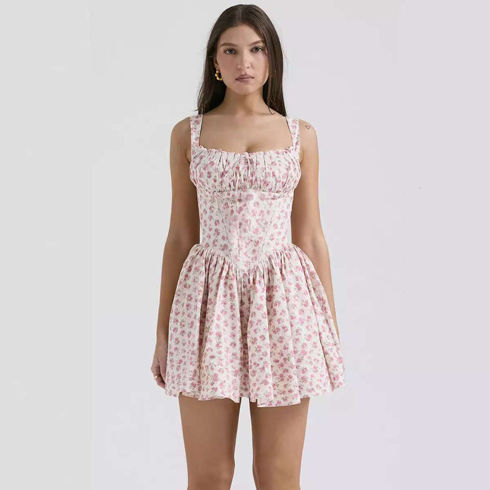 Sexy Summer Floral Strap Slim Fit Slimming Ballet Style Puffy Mini Dress B5