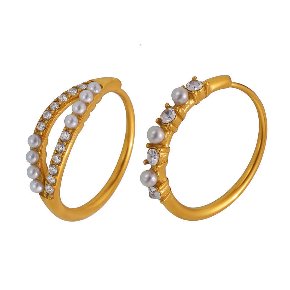 oumika stainless zircon niche shell pearl trendy titanium steel nonfading stackable index finger ring