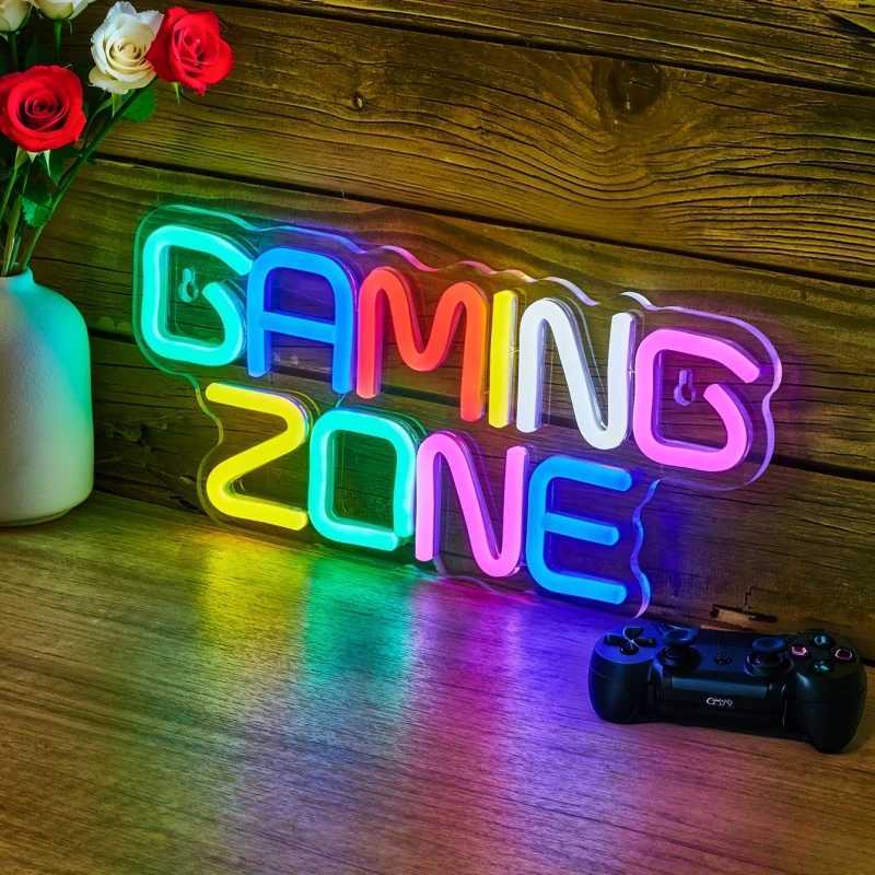 USB Powered GAMING ZONE Backlit Neon Light Sign for Party Game Room Man Cave Bar Decorative Gifts with Vibrant Visual EffectXJ250602