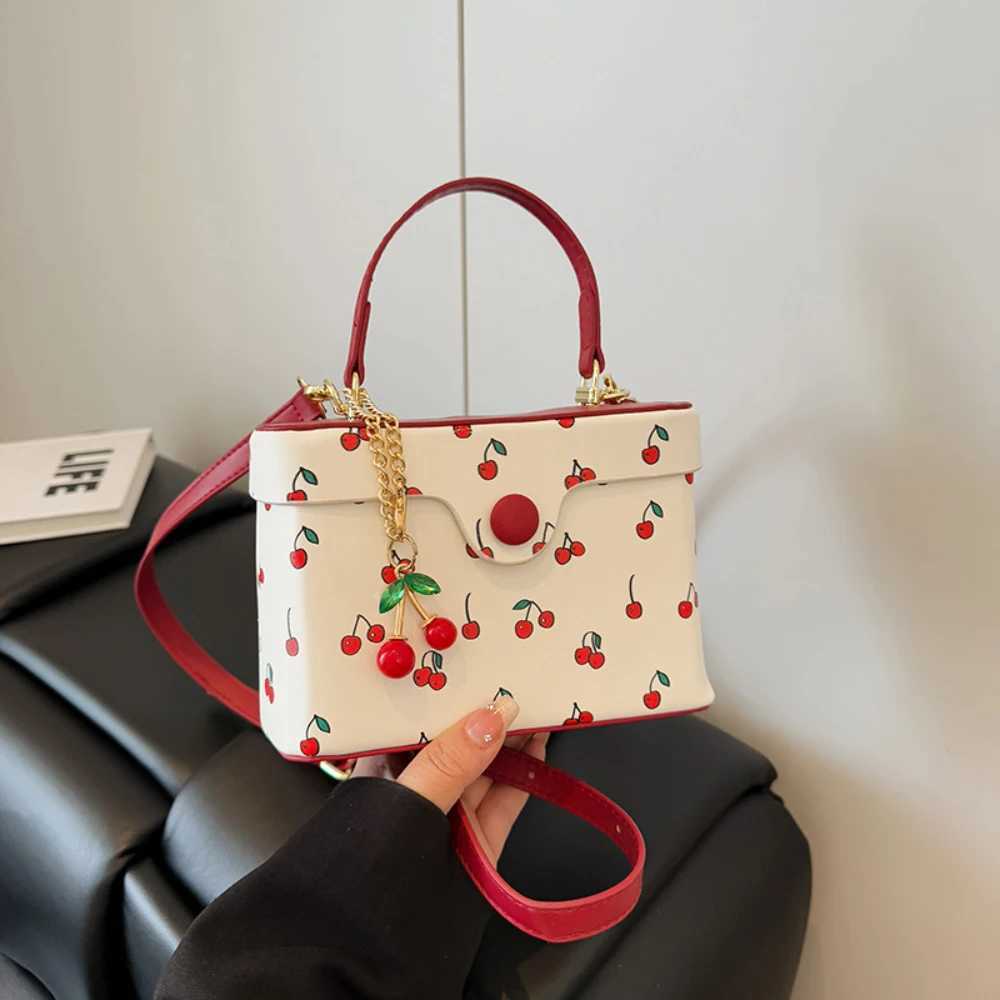 2025 Summer New Square Crossbody Bag for Women Korean Cute Cherry Buckle Handbags Versatile Commute Single Shoulder Bags Y250603
