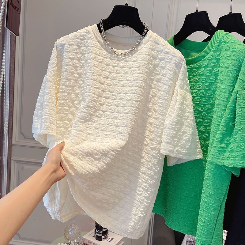 2025 New Summer Men's T-shirt New Summer Unique Design Fluffy Short Sleeve Loose Casual Wrinkle Solid Color Versatile Designer Fashion Trend Text