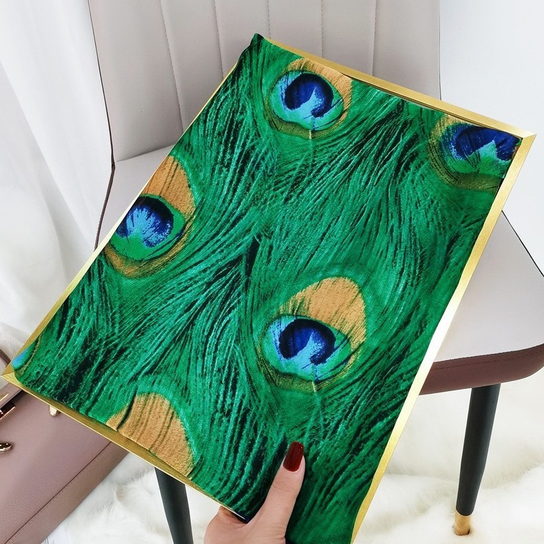 Peacock Feather Long Imitation Silk Women Spring Autumn Versatile Large Square Brocade Scarf Beach Sun Protection Shawl