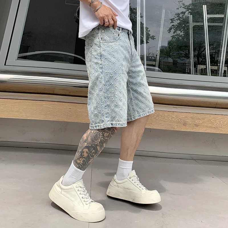 bg9377 American retro tide jacquard denim shorts men gangster handsome summer thin section senior sense of five in the trousersT250603