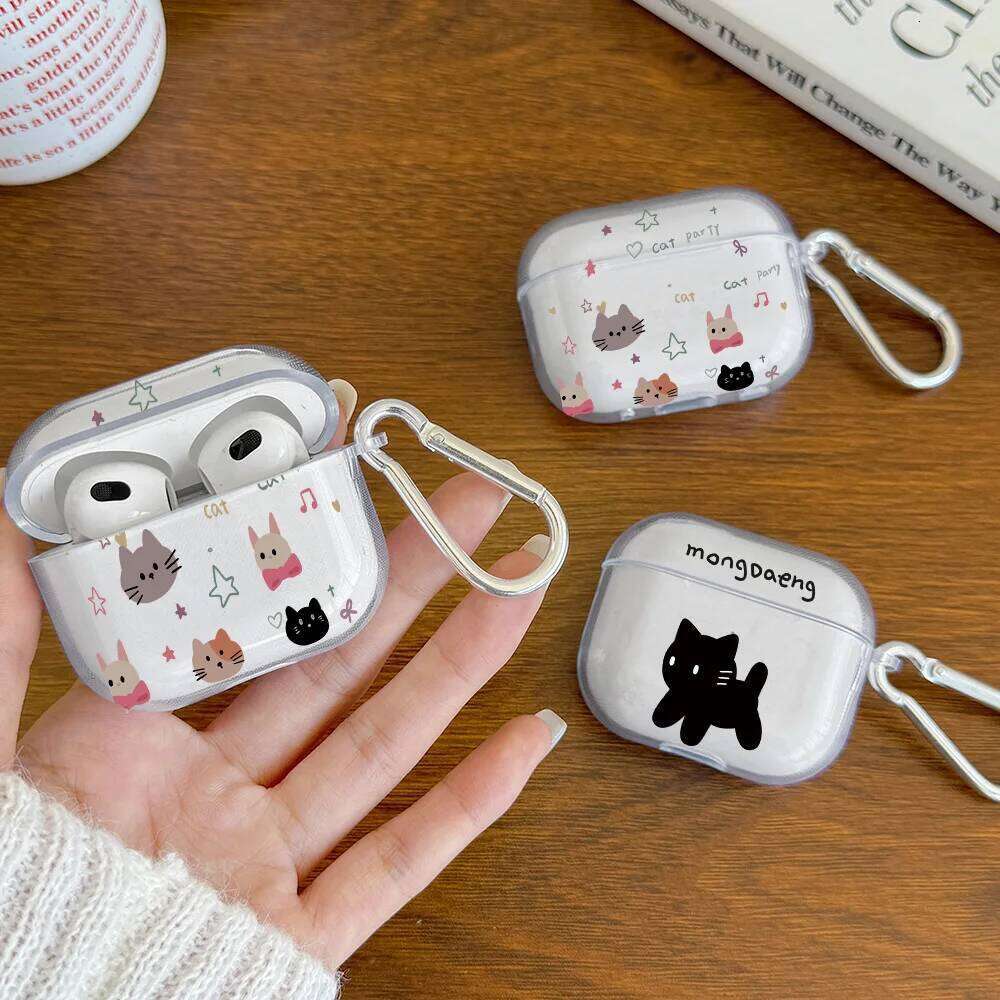 Music Pro2/Pro Cartoon Rock Cat TPU Clear Earphone Case For 4 3 1 2 With Keychain Protective Cover