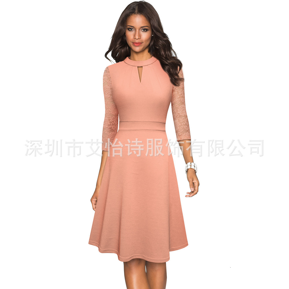 women's wear Women's Autumn Winter New 2025 Hollow Out Stand Collar OL Commuter Large Swing A-line Dress